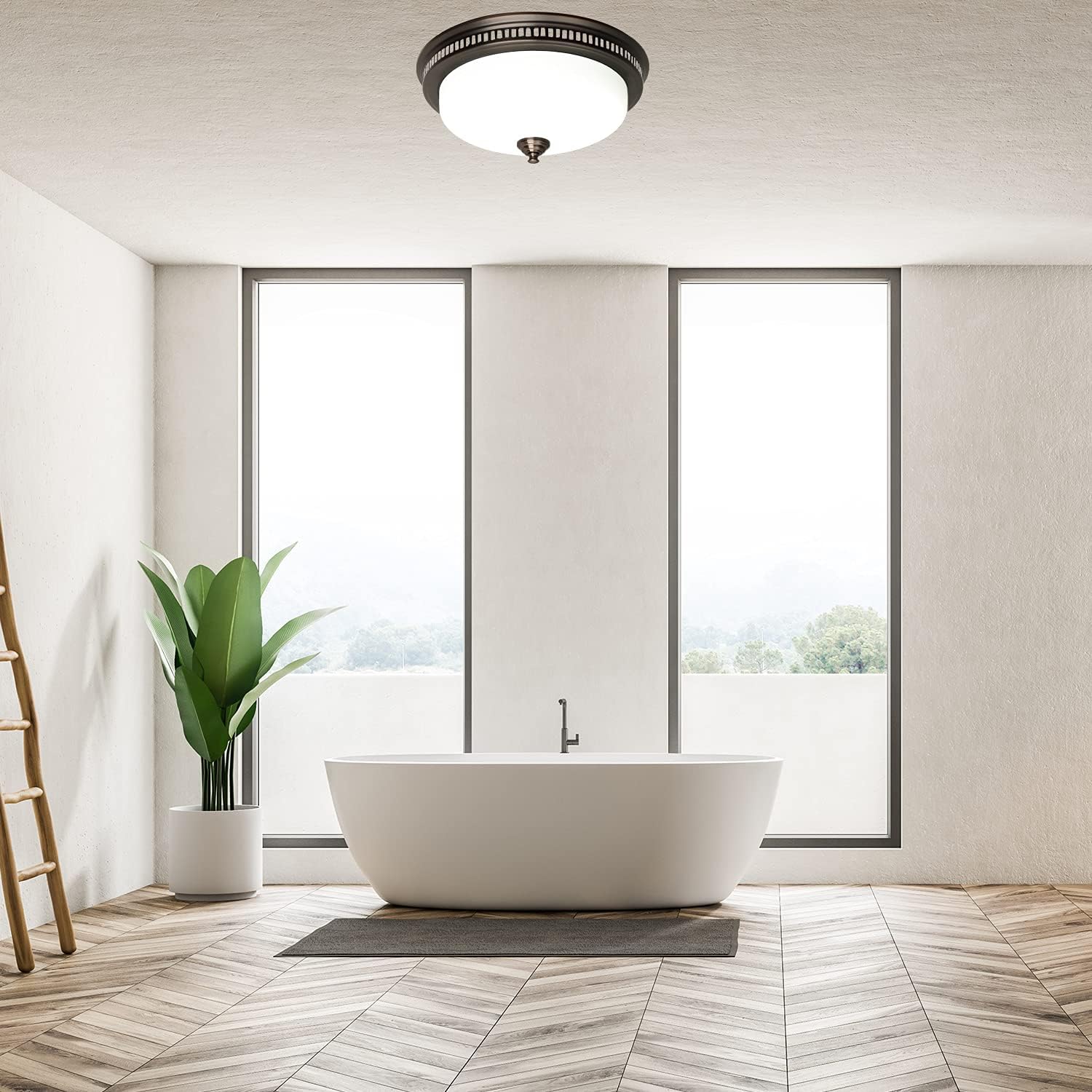 Akicon Ultra Quiet 110 CFM Round Exhaust Bathroom Fan with Light and Nightlight Bronze (3x9W GU24 Base LED Bulbs and 1pcs E12 Nightlight Included) 3 Years Warranty