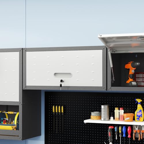 Garage Storage Cabinet Wall Cabinet with 2 Doors,Lockable Tool Cabinets Wall Mounted with Adjustale Shelves,Heavy Duty Steel Hanging Cabinets for Warehouse Kitchen Laundry,Assembly Required