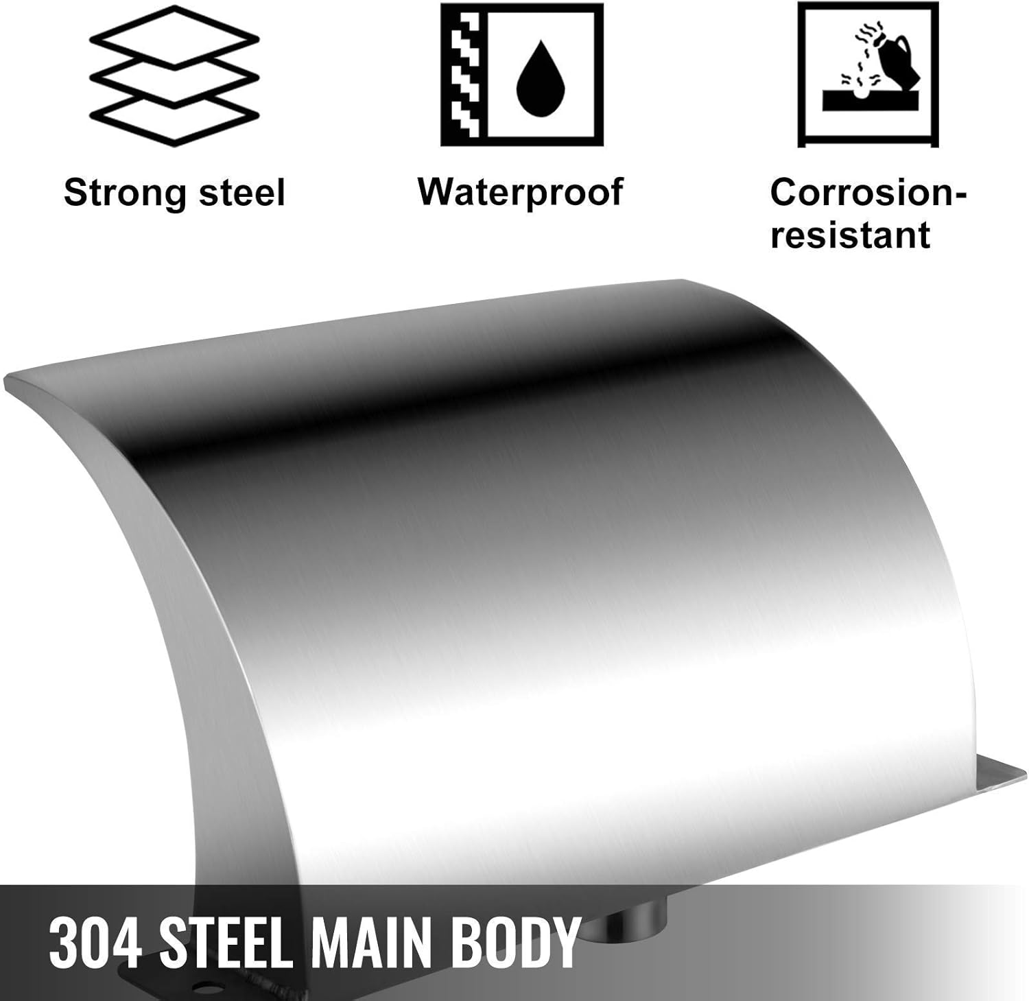 Pool Fountain Stainless Steel 7.9X4.5 Inch, Pool Waterfall Fountain 304 Stainless Steel, Pool Fountains for Inground Pools, Garden Outdoor Waterfalls Sheer Descent Pond Waterom Water Inlet