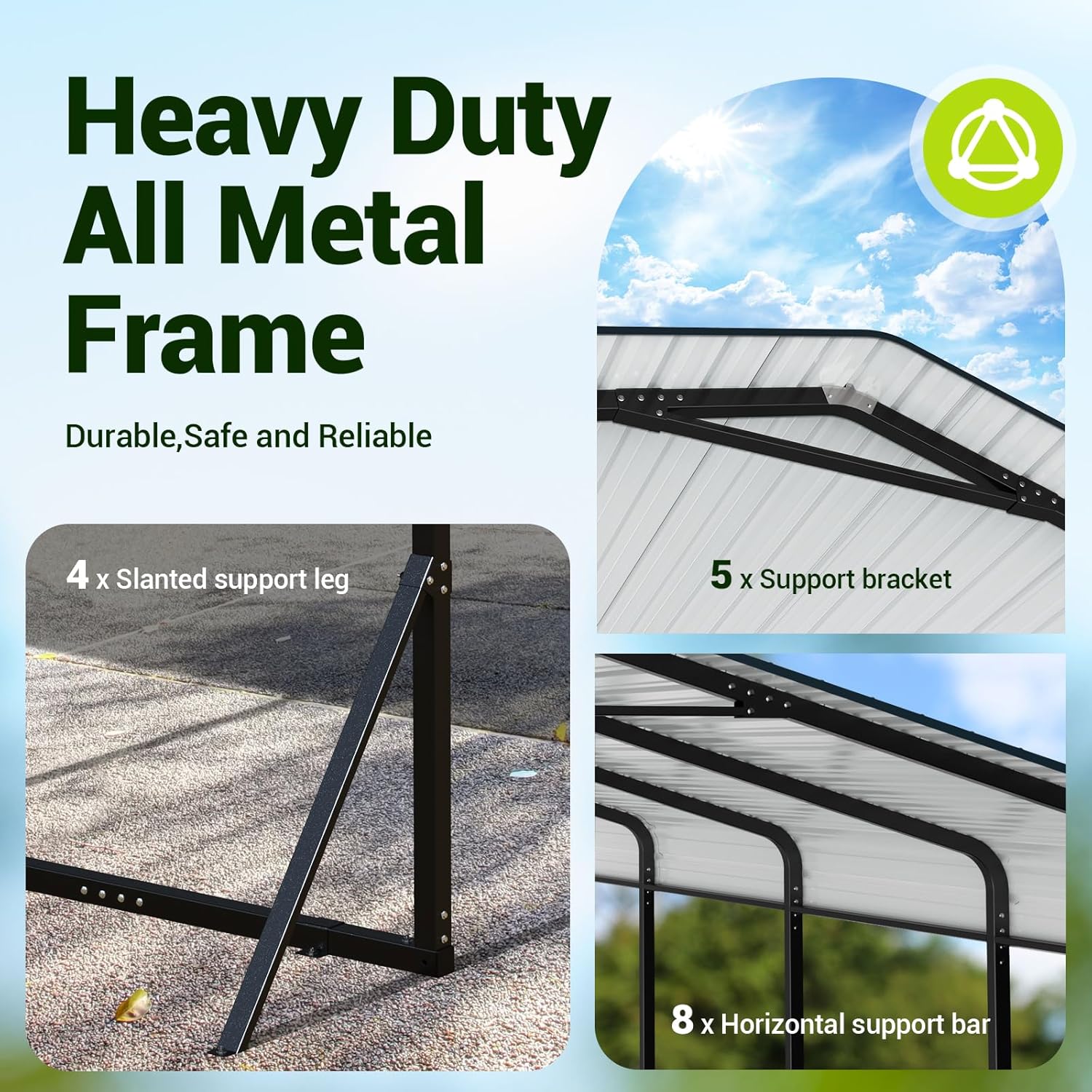 12x20 FT Metal Carport Heavy Duty for Snow, Car Ports 12x20 with Reinforced Slanted Support Legs, Thicker Frame Garage Shelter Shed for Pickup, Boats, Cars, Truck and Tractors
