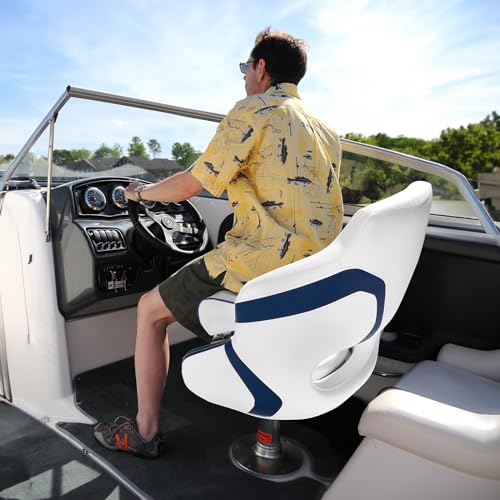 PEXMOR Premium Sport Flip Up Boat Seat Captain Bucket Seat with Boat Seat Cover, Waterproof Boat Captain Chair Aluminum Hinges Stainless Steel Screws Included Captain