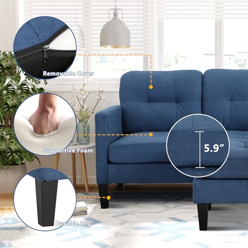 Grepatio Convertible Sectional Sofa Couch, L Shaped Couch with Reversible Chaise, 3-Seat Couch Sofa Sectional for Living Room and Small Space (Black)