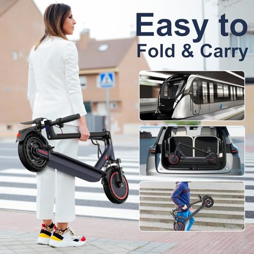 Electric Scooter, 10" /8.5" Solid Tires, 500W/350W Motor,19/22Mph, 22/28/52 Miles Long Range, Folding E-Scooter with Dual Suspension and Braking System