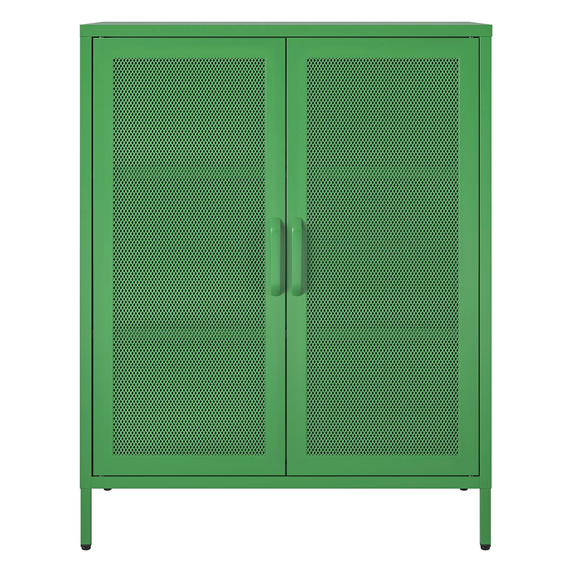 Novogratz Channing 2 Door Accent Cabinet-Mesh Metal Locker, Kelly Green