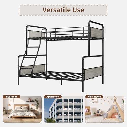 IDEALHOUSE Metal Bunk Bed Twin Over Twin, Twin Bunk Beds, Heavy Duty Twin Size Metal Bunk Bed with High Guardrail & Ladders, Convertible Bunk Beds for Kids Adults, No Box Spring Needed