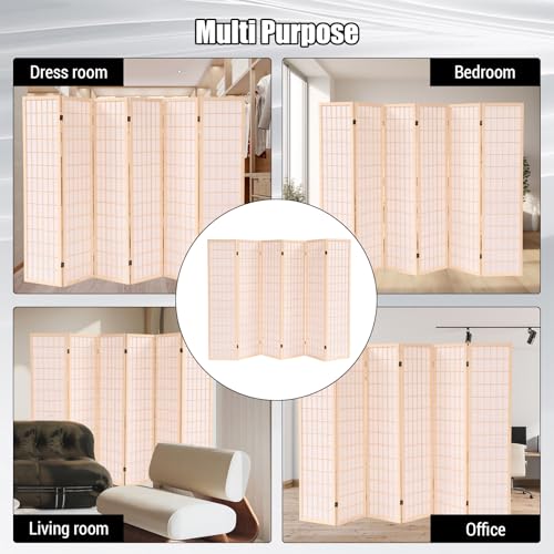 Freestanding Japanese Shoji Screen Room Divider 6 Panels – 5.6FT Tall Foldable Wooden Privacy Partition for Home, Office, Garden & Meditation Space (67" H)