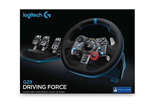 Logitech G29 Driving Force Racing Wheel and Floor Pedals, Real Force Feedback, Stainless Steel Paddle Shifters, Leather Steering Wheel Cover, Adjustable Floor Pedals, EU-Plug, PS4/PS3/PC/Mac, Black