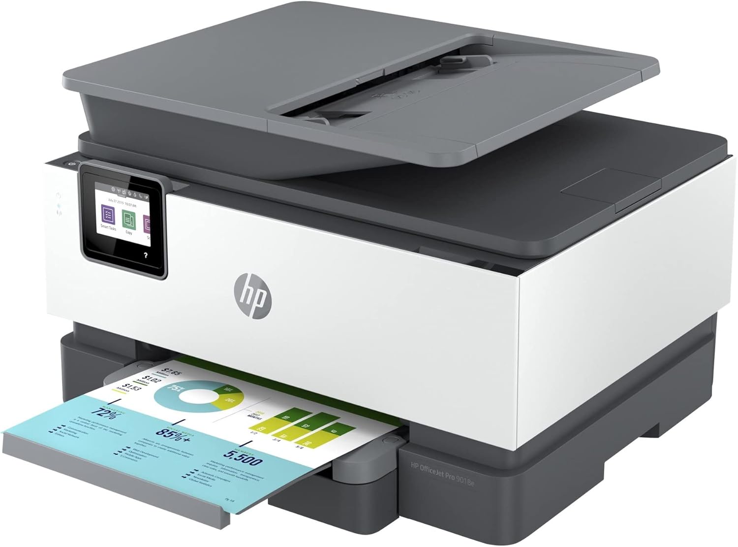 HP OfficeJet Pro 90 18e All-in-One Wireless Color Inkjet Printer, Gray - Print Scan Copy Fax - Instant Ink Ready, 22 ppm, 4800 x 1200 dpi, 512MB Memory, 35-Sheet ADF, Ethernet, Cbmou External Webcam