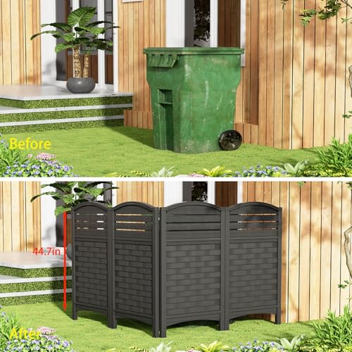ADDOK Air Conditioner Fence Privacy Screen,Resin Outdoor Privacy Vinyl Fence,4 Panels Trash Can Enclosure,45" (H) x 22" (W) Per Pool Equipment Enclosure with Metal Stake