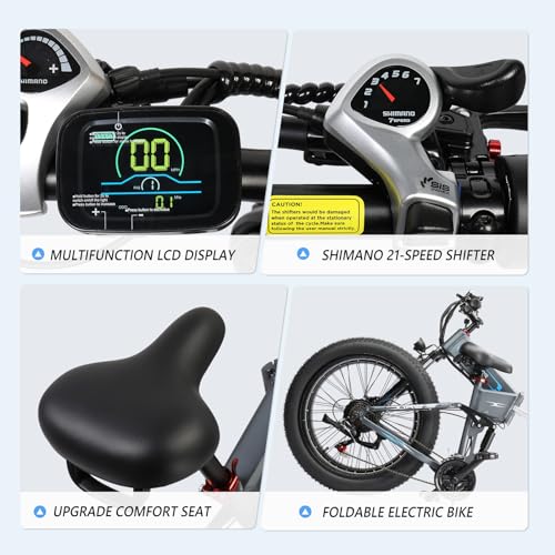 PEXMOR Electric Bike for Adults, 750W(Peak 1000W) 30MPH | Full Suspension Ebike, 60+ Miles 48V 12AH Removable Battery, 26" Fat Tire Foldable Mountain Commuter Electric Bicycle 21 Speed, UL2849