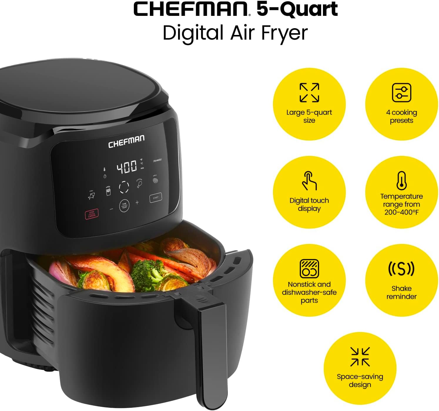 CHEFMAN Multifunctional Digital Air Fryer+ Rotisserie, Dehydrator, Convection Oven, 17 Touch Screen & Digital Air Fryer, Large 5 Qt Family Size, One Touch Digital Control Presets,