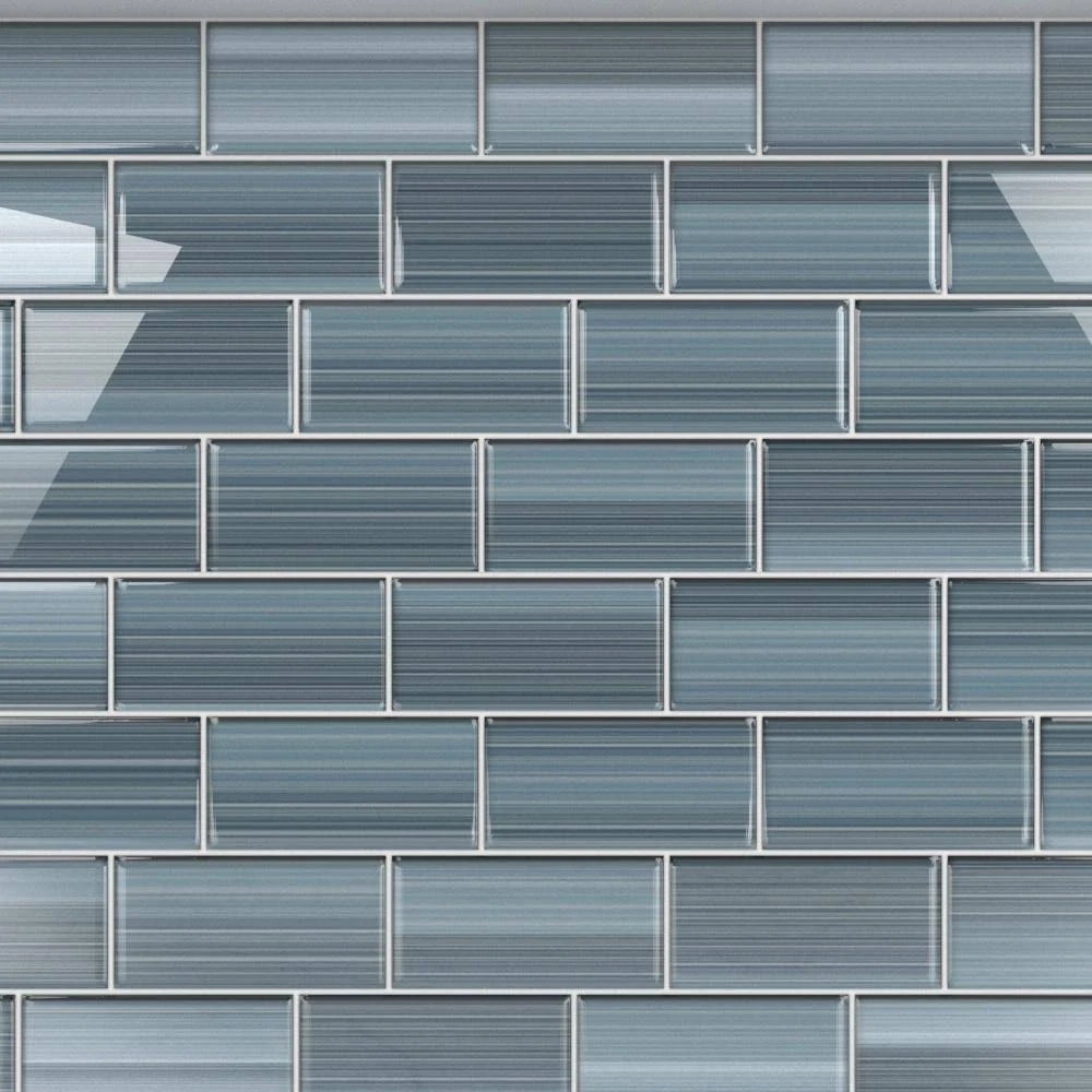Bodesi Deep Ocean 3 in. x 6 in. Glass Tile for Kitchen Backsplash and Showers (10 Sq. ft./per Box), Blue Gray / Glossy