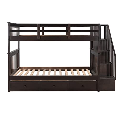 Harper & Bright Designs Twin Over Full Bunk Beds with Stairs and Storage Drawers Wood Bunk Bed Frame with Staircase for Kids Boys Girls Teens, White