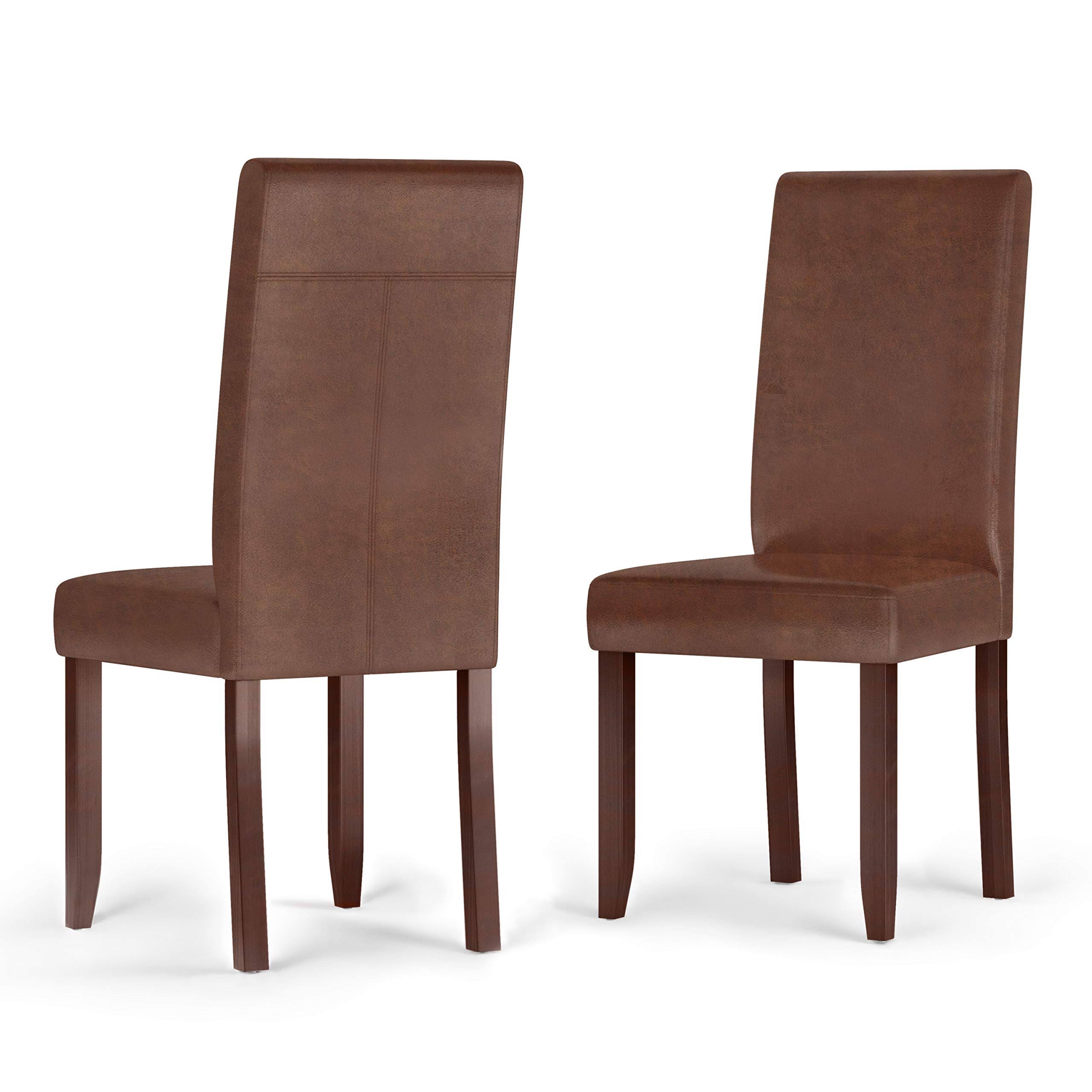Simpli Home Acadian Distressed Saddle Brown Parson Dining Chair (Set of 2)