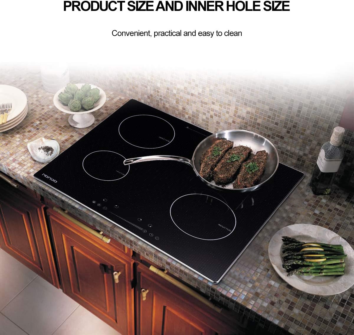24 Inch Induction Cooktop, Stove Top Electric Cooktop, 4-Burner Electric Induction, Black Vitro Ceramic Smooth Surface Glass Gasland Chef, 220V Electric Induction Cooker, Timer & Safety Lock.
