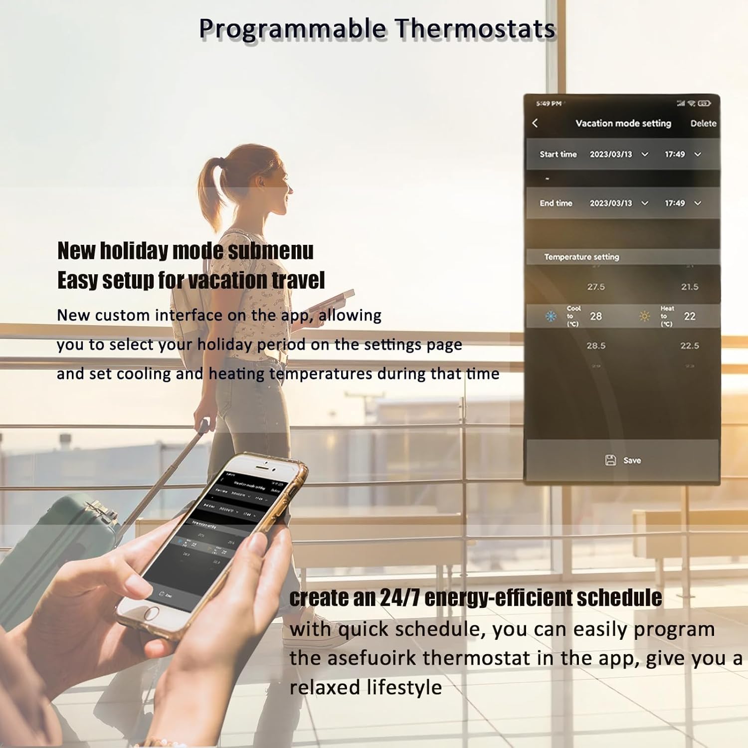 Smart Thermostats for Home, Digital Thermostat with App, WiFi Thermostats for Home, C-Wire Adapter Included, App Thermostat, LCD Color Screen, Voice Control, Energy Efficient, Easy DIY()