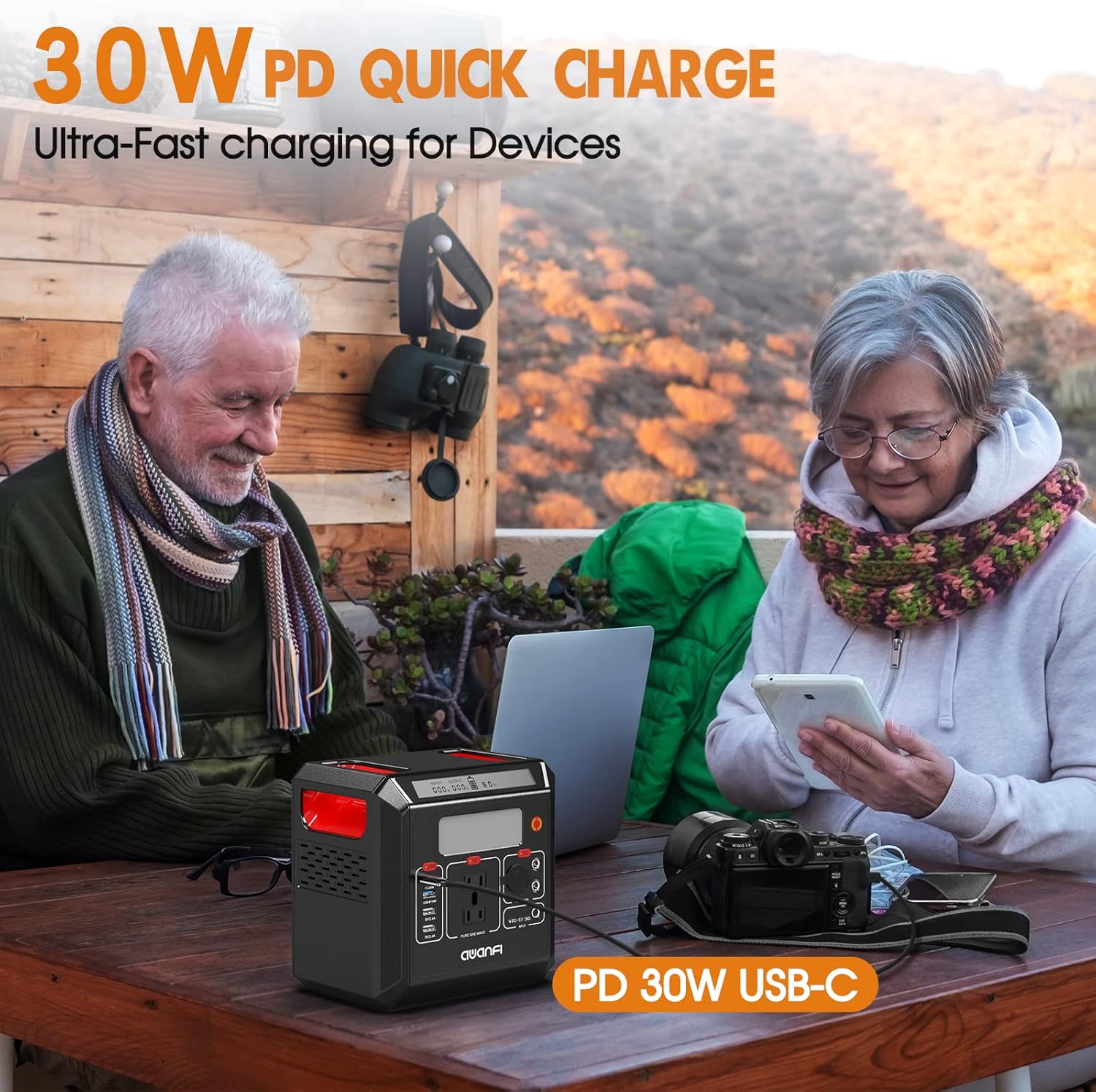 Portable Power Station 500W, AWANFI 518.4Wh Solar Generator with 110V Pure Sine Wave AC Outlets, 12V Regulated DC, USB PD Output, Battery Power Generator for Camping Home Blackout RV, Ship from TX