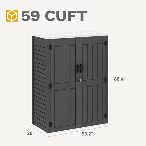 DWVO Outdoor Weather-Resistant Horizontal Storage Shed, 35 Cu Ft Capacity, Lockable and Waterproof, Suitable for Storing Garden Tools, Light Gray