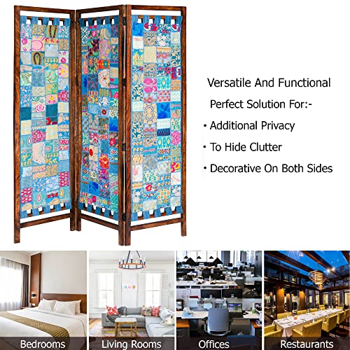 Room Divider Wood Screen - Ghanti Bells Antique Brown - 4 Panel Folding 72 x 80 - Assembled Hand Carved Decorative Functional Versatile Portable Partition Reversible Privacy Boho - COTTON CRAFT