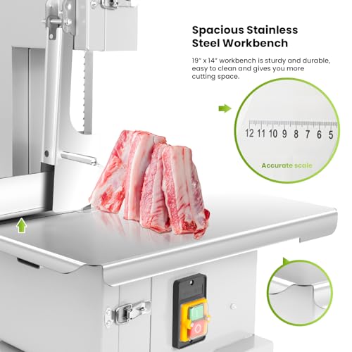 Bone Saw Meat Cutter, 1500W Industrial Butcher Tool Meat Saw, 0.04-7.8 In Cutting thickness Meat Band Saws, 330-441 LBS/H High Speed for Butchering for Ribs/Beef/Poultry