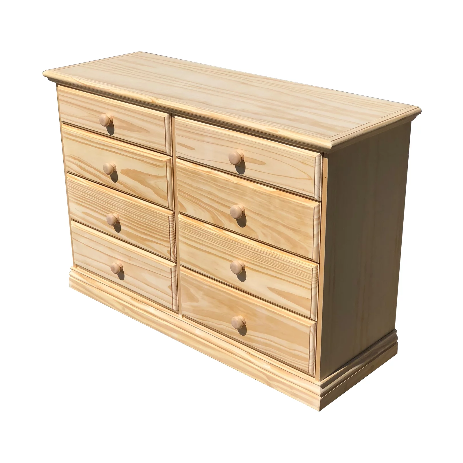 Wide Wooden Drawer Dresser Solid Pine Unfinished Chest of Drawers Fully Assembled