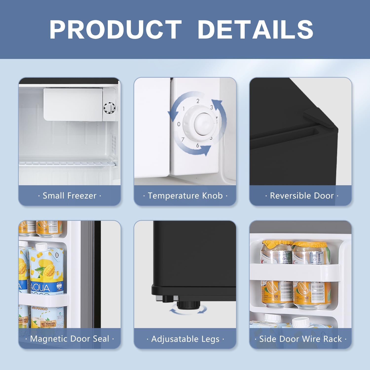 Mini Fridge with Freezer, 1.6 Cu.ft Mini Refrigerator, Energy-efficient, Low Noise, Mini Fridge for Bedroom, Office and Dorm(Black)