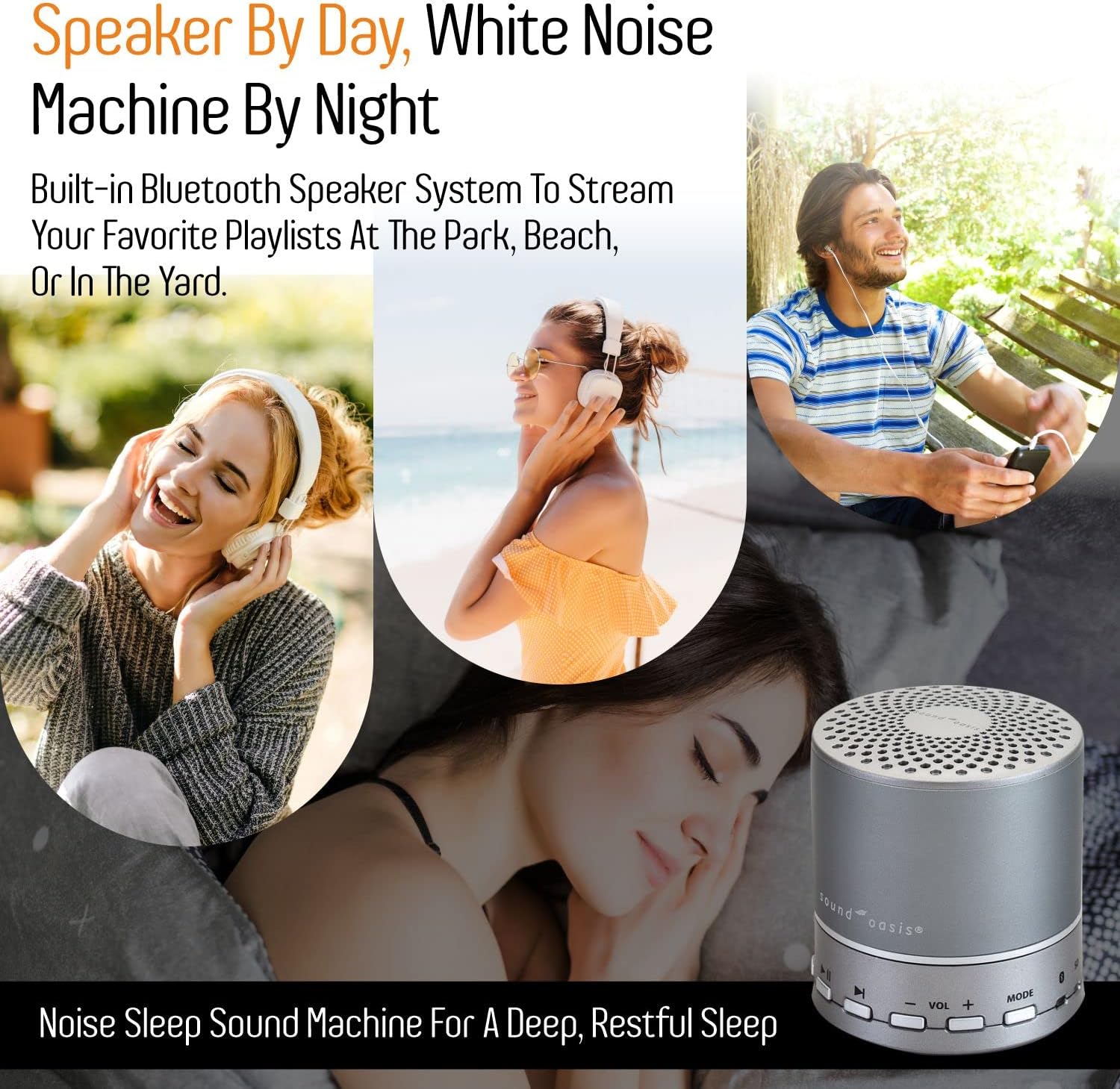 Sound Oasis Sound Machine for Sleep - Built in Bluetooth Speaker Big Bass Sound - Portable Home and Travel White Noise Machine - Over 20 White Noise Playlists and Nature Sounds for Adults and Babies