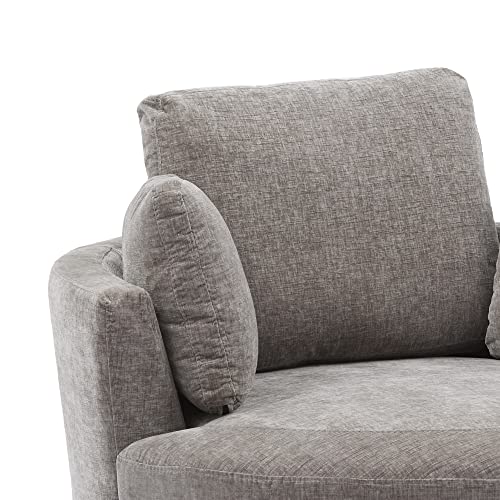42.2" W Oversize Round Chair, 360 Degree Chenille Swivel Accent Barrel Chair with 3 Pillows for Bedroom Living Room Lounge Hotel (Beige)