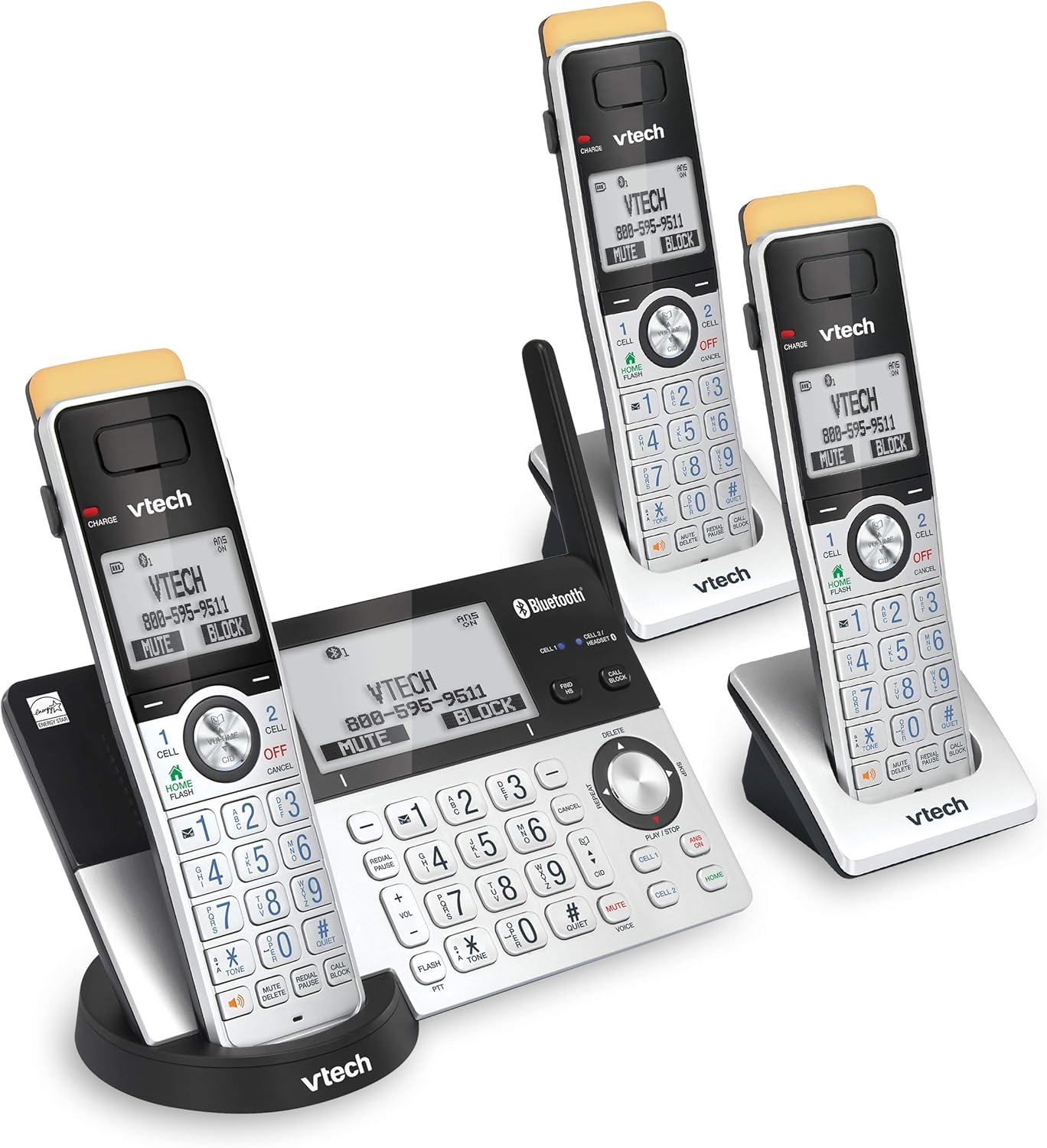 VTech IS8151-5 Super Long Range 5 Handset DECT 6.0 Cordless Phone for Home with Answering Machine, 2300 ft Range, Call Blocking, Bluetooth, Headset Jack, Power Backup, Intercom, Expandable to 12 HS