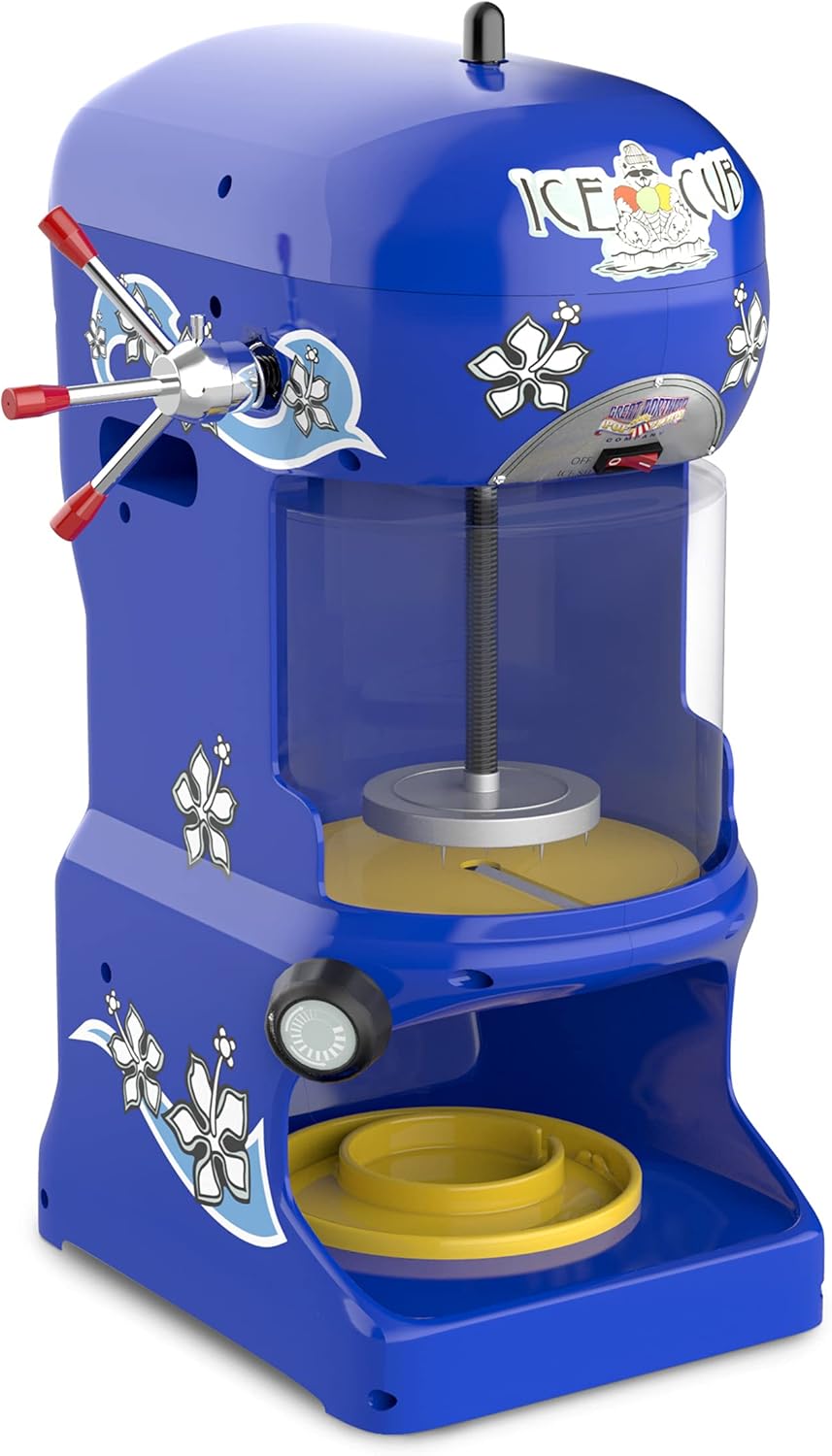 Ice Cub Shaved Ice Machine - Powerful Crushed Ice Maker and Snow Cone Machine for Parties, Concessions, or Events by Great Northern Popcorn (Blue)