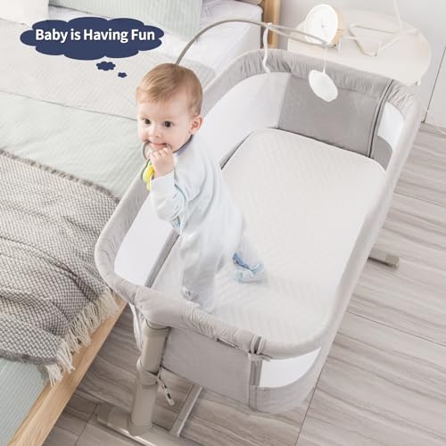 RONBEI Baby Bassinet, Bedside Sleeper Breathable Mesh Bedside Crib Bassinets, Adjustable Height Bassinet Bed for Baby/Newborn/Infants