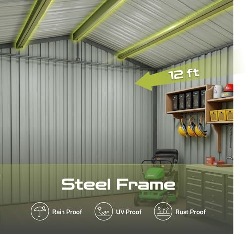 10' x 8' Large Outdoor Storage Shed, Sturdy Metal Building w/Windows & Lockable Doors for Garden, Backyard, Poolside and Lawn, Grey