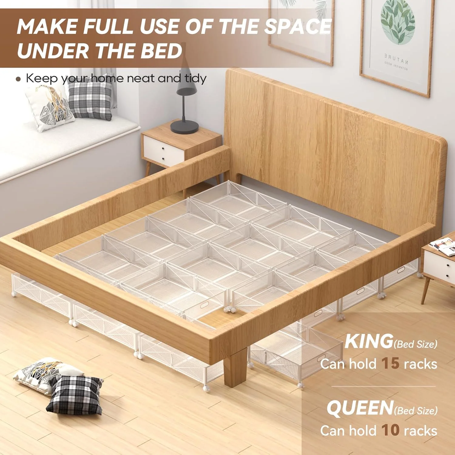 Under Bed Storage Containers with Wheels, Under Bed Shoe Storage Organizer Drawer, Tool-free Assembly Metal Storage Containers for Bedroom Clothes Shoes Blankets -2PCK