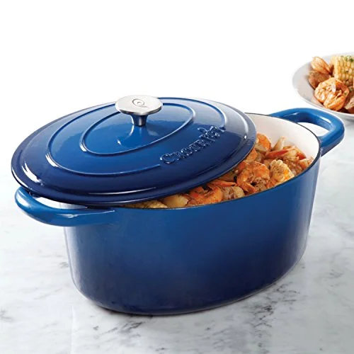 Crock Pot Artisan Enameled Cast Iron 7-Quart Oval Dutch Oven, Sapphire Blue -
