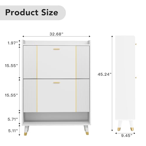 Shoe Storage Cabinet with 3 Flip Drawers, Slim Wooden Freestanding Shoe Cabinet, Hidden Narrow Shoes Rack Organizer for Entryway Hallway Entrance, Holds 28 Pairs, White