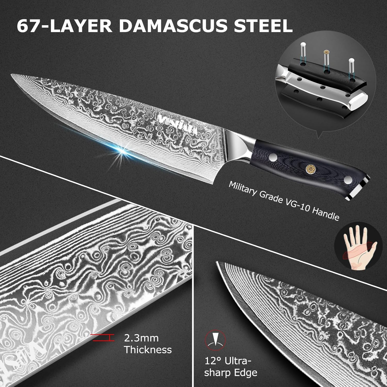 MOSFiATA Professional Damascus Chef Knife Set-5PCS