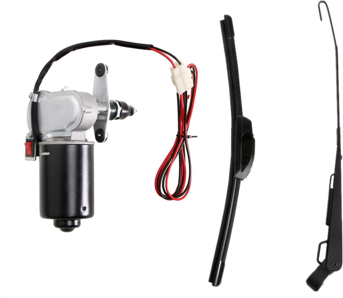 YiCross Electric UTV Windshield Wiper Motor 12V Hard Coated Polycarbonate Universal Windshield Wiper Kit w/Multi Wiper, 90 Degree Wipe Sweep