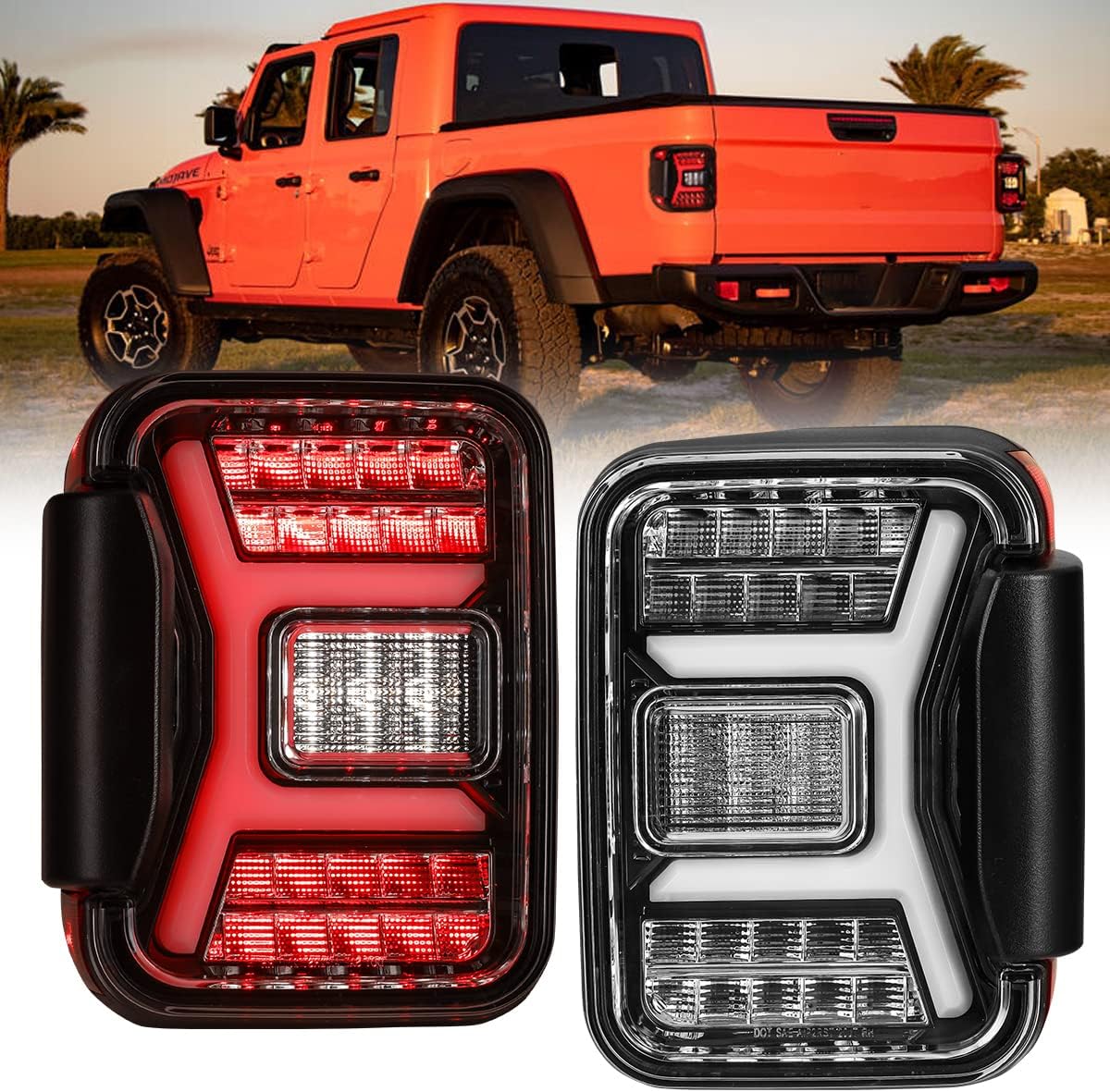 LED Tail Lights Assembly for 2019 2020 2021 JEEP Gladiator JT, NIXON OFFROAD Gladiator Taillights w/ 4D Clear Lens Running/ Brake and Reverse Lights, Sequential Turn Signal Rear Lights (Smoke Black)