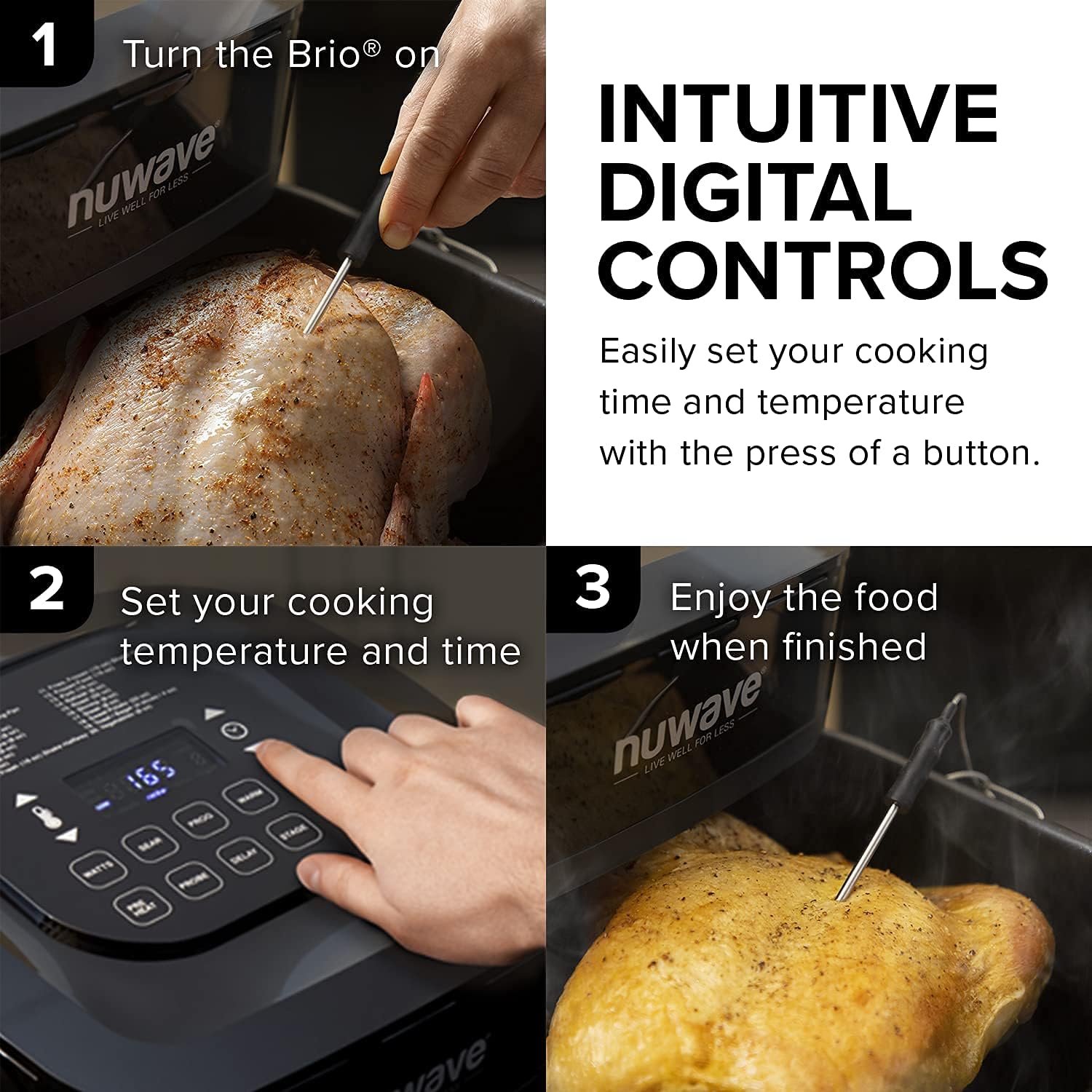 NUWAVE Brio Digital Air Fryer 7.25-Quart with One-Touch Digital Controls, 100 Easy Presets, Precise Temperature Control, Reversible-Rack, Recipe Book, Wattage Control, and Advanced Functions like PREHEAT and REHEAT