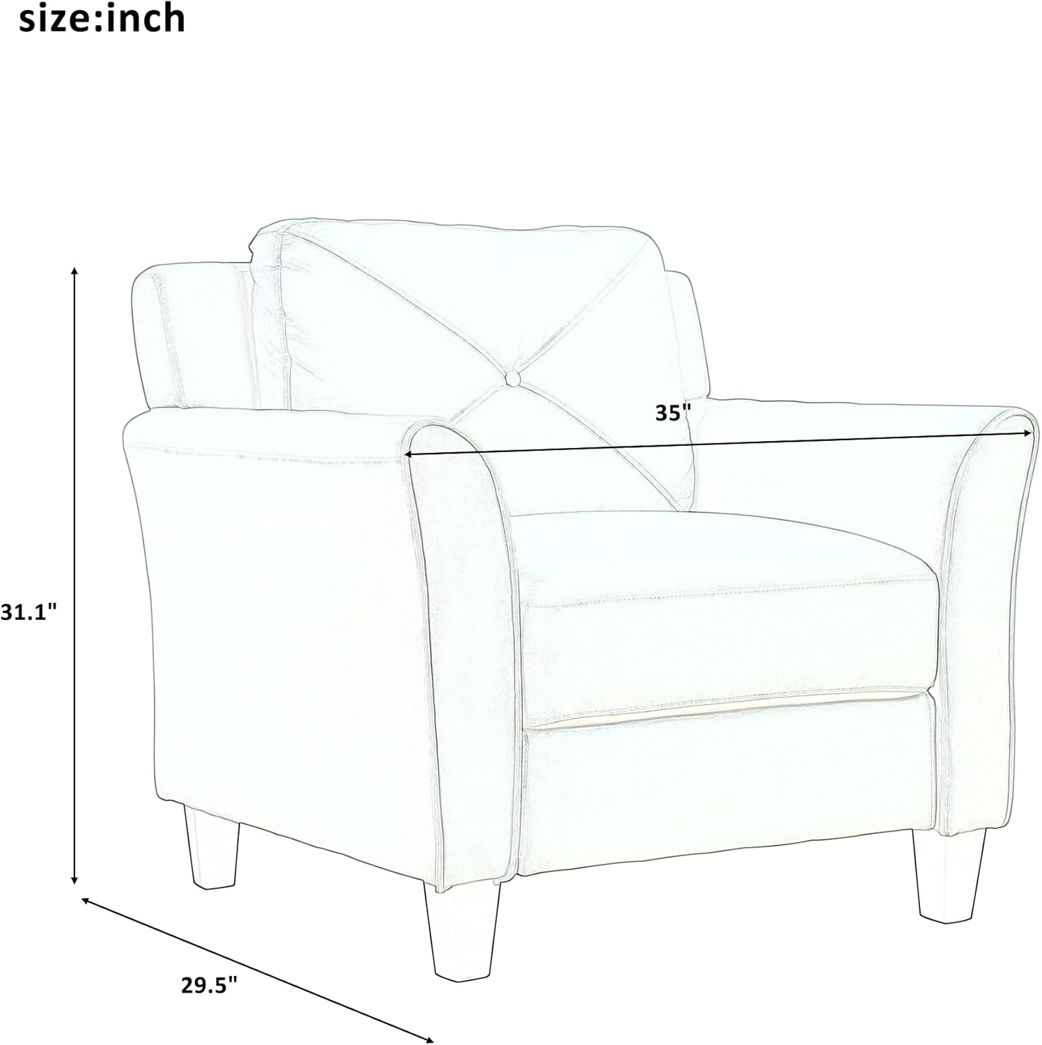 3 Piece Furniture Living Room, Set Including Three Seat Sofa, Loveseat and Single Chair,Button Tufted Modern Couches-Gray