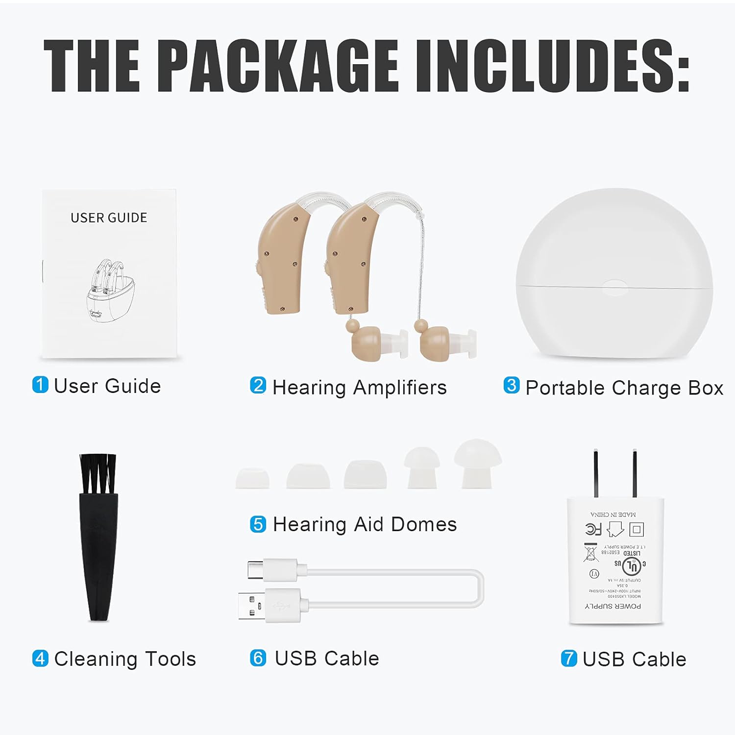 Hearing Aids for Seniors Rechargeable with Noise Cancelling, BTE Hearing Amplifier, Ear Hearing Assist Devices PSAP with Volume Control, Set of 2