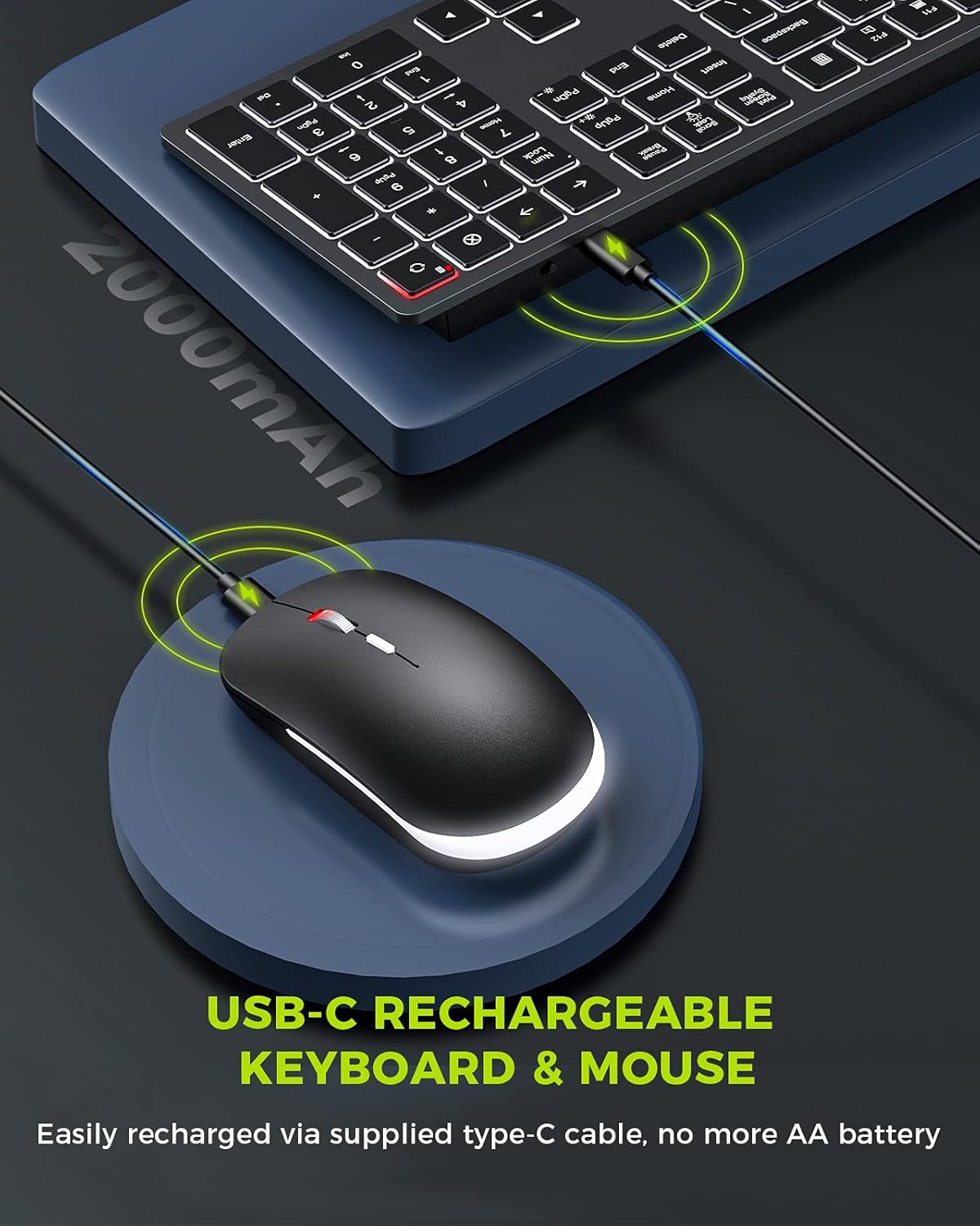 seenda Wireless Backlit Keyboard and Mouse Combo, 2.4G USB Silent Keyboard and Mouse Rechargeable Full-Size Ultra Slim Keyboard & Mouse Set for Windows PC Computer, Laptop, Desktop Pack of 2