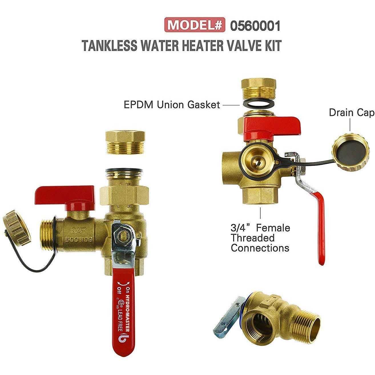 Hydro Master 3/4inch IPS Isolator Tankless Water Heater Service Valve Kit with Pressure Relief Valve