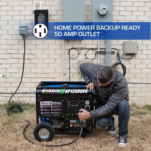 DuroMax XP12000EH 12,000-Watt Dual Fuel Portable Generator – Gas & Propane, Electric Start, Whole Home Backup Power, Transfer Switch Ready, RV & Emergency Ready
