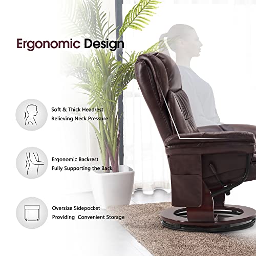 MCombo Swivel Recliners with Ottoman, Vibration Massage TV Chairs with Side Pocket, Faux Leather Ergonomic Lounge Chair for Living Room Bedroom 4734 (Grey)
