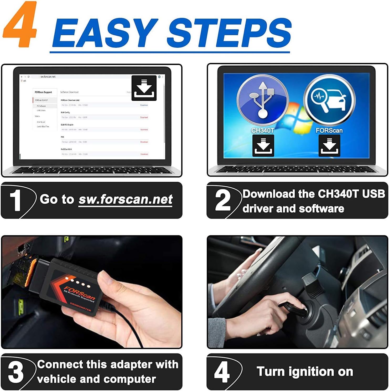 OBDMONSTER ELM327 OBD2 Adapter Compatible with F150 F250 and More, for FORScan MS/HS CAN Automatically Switch, OBDII Diagnostic Scanner via USB for Windows only