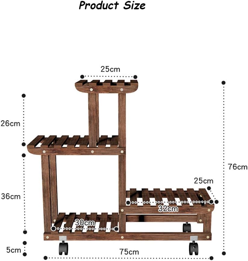 Potted Rack Plant Floor Stand Flower Pot Holder Bonsai Display Shelf Storage Shelves Multi-Layer Wooden with Wheels Portable Indoor Decoration for Garden Balcony