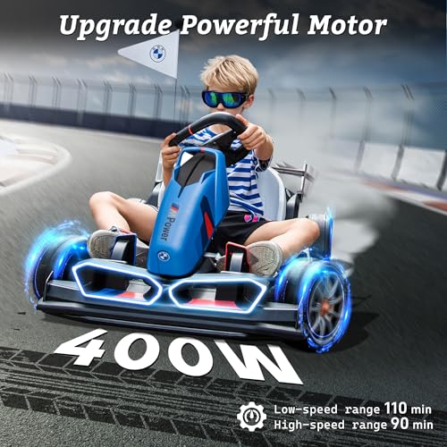 FORESEE 36V Licensed BMW Kids Electric Go Kart, Battery Powered Drift Kart w/Adjustable Seat, Ride On Toy for Big Kids Ages 6+, 8.6MPH Racing Go Cart w/600W Motor, LED Lights & Safety Belt, Black