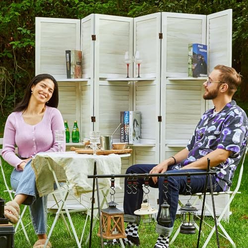 Room Divider with Shelves, 5.6 Ft Tall Folding Wood Screen with Double Hinges for Home Office Bedroom Hotel Decoration (6 Panels, Brown)