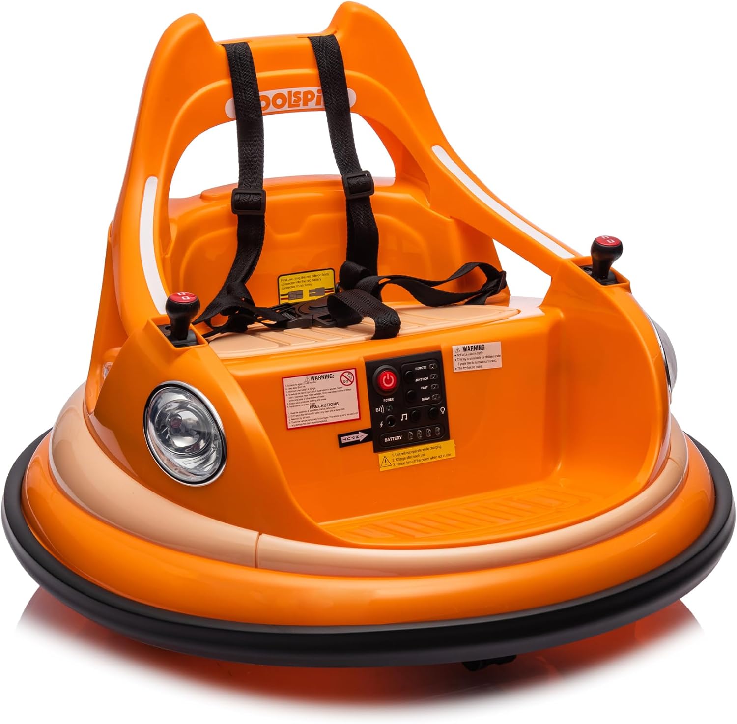 12V Bumper Car for Kids,Electric Ride-On Bumper Car W/Remote Control,Led Lights,360°Spin,with Anti-Collision Padding&Safety Belt Orange As Shown